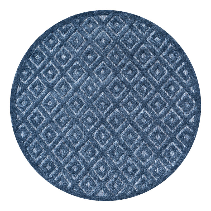 Tapis intérieur / extérieur Portmany Neutral Diamond Trellis, Rond 5 pi 3 po