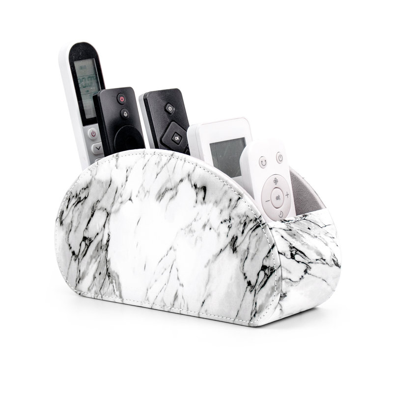 Boîte de rangement pour télécommande avec 5 compartiments en cuir de polyuréthane bleu multifonctionnel pour bureau avec rangement et télécommande pour lecteur multimédia, brosse, crayon, lunettes et fournitures de bureau