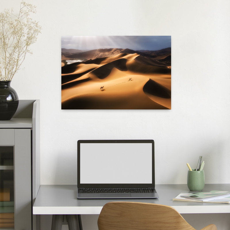 Sunlit Desert Journey, paysage contemporain abstrait, reproduction d'art murale, H 16 po x l 24 po