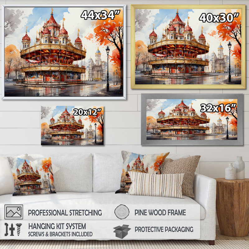 " Carousel Whimsical Delight I ", Black Floater Framed, 12" H x 20" W x 1" D