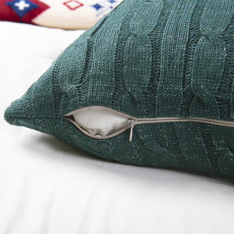 Cable Reversible Pillow Cover, Deep Teal