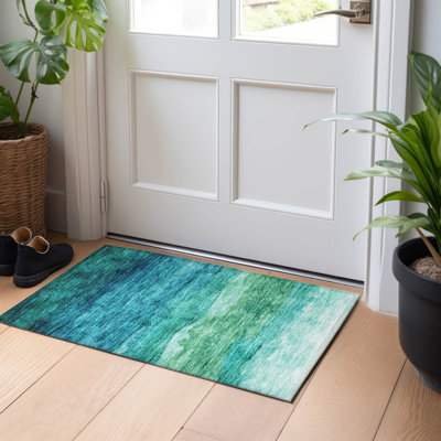 Cinead Machine Washable Indoor/Outdoor Teal Area Rug ACN1699