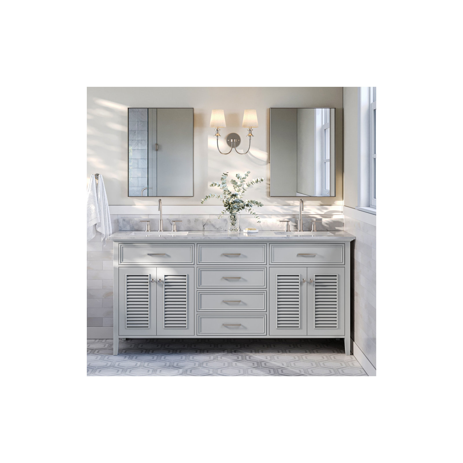 73'' Double Bathroom Vanity, Gray, 73", Rectangular