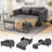Zhania 58.27"W-6-in-1 Convertible Sofa Bed, Loveseat Sleeper Sofas with Pull Out Couch Bed, Removable Backrest, Storage Pockets and 2 Pillows, Modern Folding Linen Futon Couch for Small Spaces-1286487135-1286487123