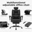 Chaise de bureau ergonomique en similicuir de 200 kg avec support lombaire et dossier haut; Fauteuil de bureau ergonomique avec appui-tête relevable Noir