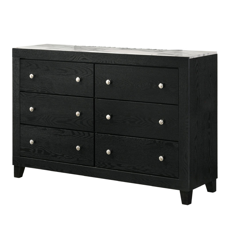 Commode moderne avec plateau en faux marbre et 6 tiroirs