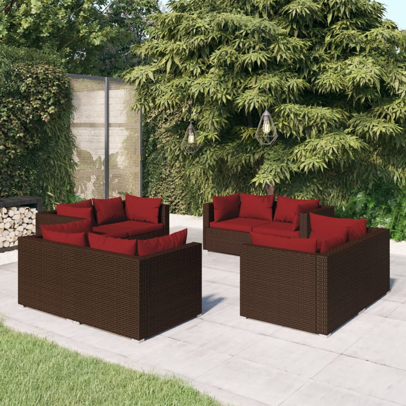 Ensemble modulaire de patio de 27,6 po de largeur avec coussins, Rouge, Brun