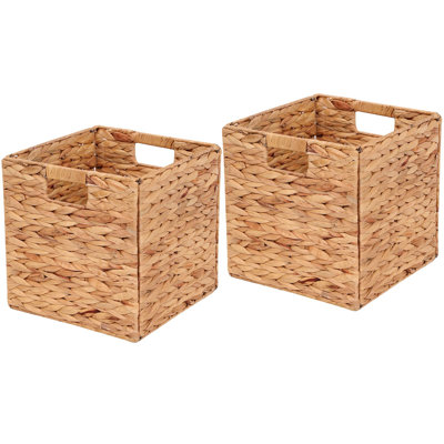 Wicker Storage Cubes Wicker Storage Baskets Rectangular Laundry Organizer Totes For Shelves,Foldable Handwoven Water Hyacinth Storage Baskets For Organizing Set Of 2 Pcs.