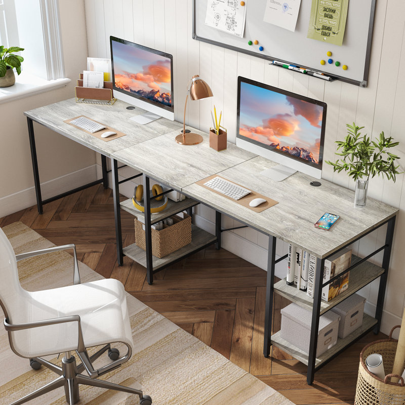 Bureaux en L 95,2 po avec tablettes, bureau d'ordinateur de coin réversible ou table longue pour 2 personnes Nedyo
