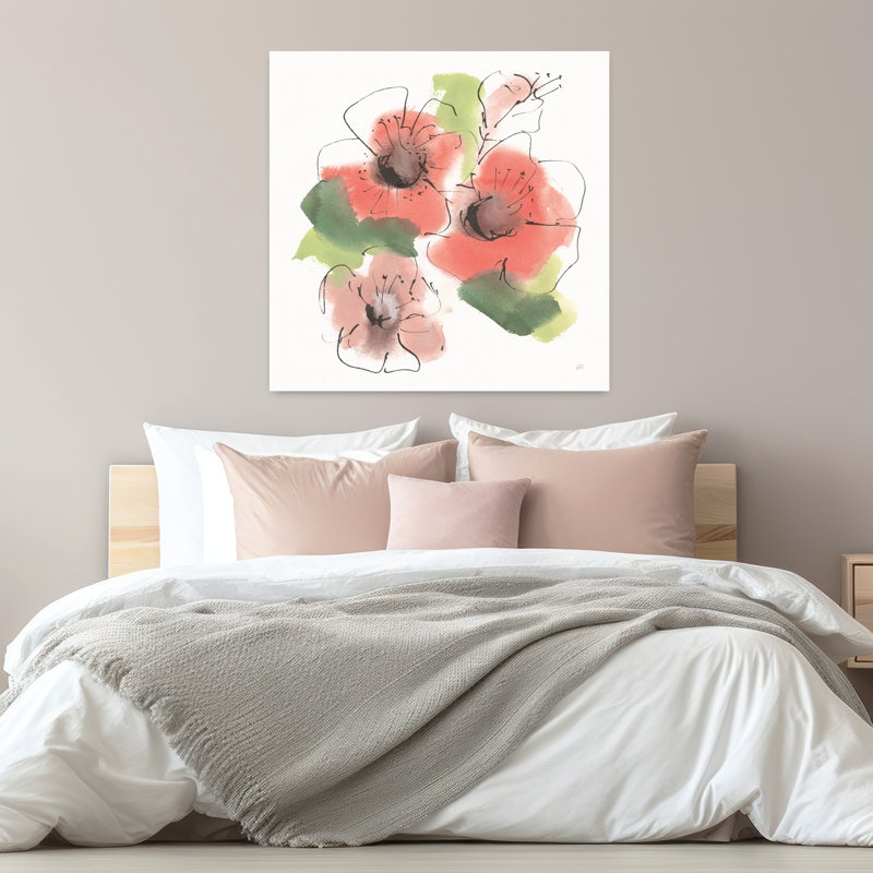 Coquelicots roses, art contemporain coquelicots IV, H 32 po x l 32 po