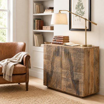 Buffet décoratif brun en bois massif à deux portes