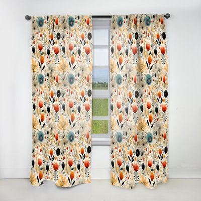Mod Botanicals II - Midcentury Curtain - Room Darkening Geometric Curtain - 1 Panels