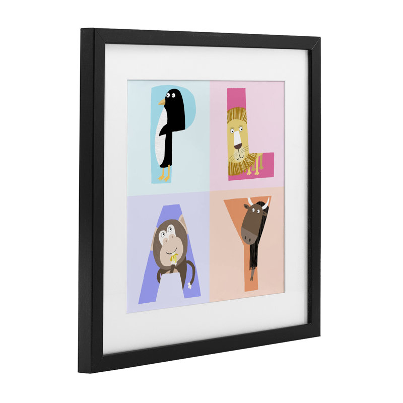 «Play Letters Squares with Animals», reproduction encadrée sous verre, design par Carla Daly, H 16 po x l 16 po