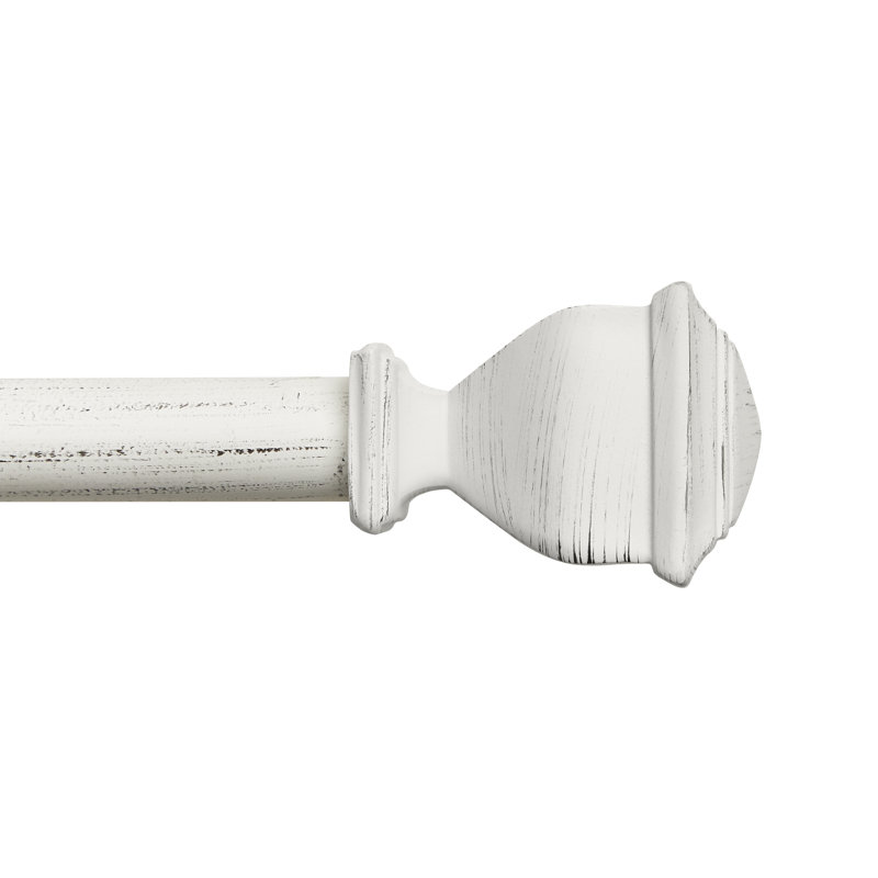 Tringle à rideaux simple réglable en métal avec fleurons Almina, 86” – 160", Blanc patiné