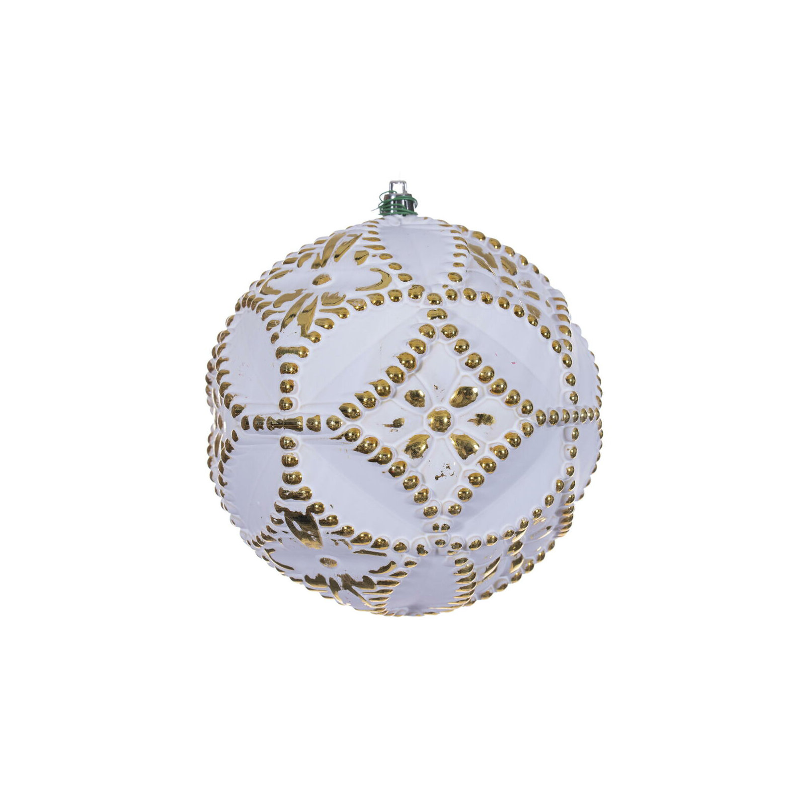 Etch Antique White Brush Ornament Set., Gold, 4" H x 4" W x 4" D