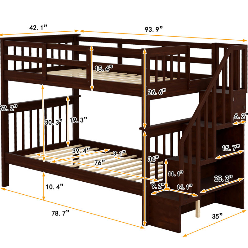 Lit superposé à escalier ombragé avec rangement et mesures de sécurité pour le rangement du dortoir