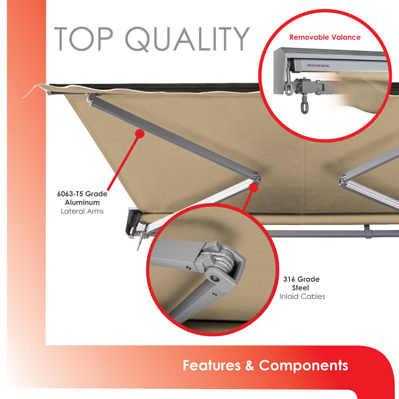 Advaning Classic Series 13'x10' Motorized Remote Controlled Retractable Awning, 9.8" H x 156" W x 120" D, Light Taupe Solid