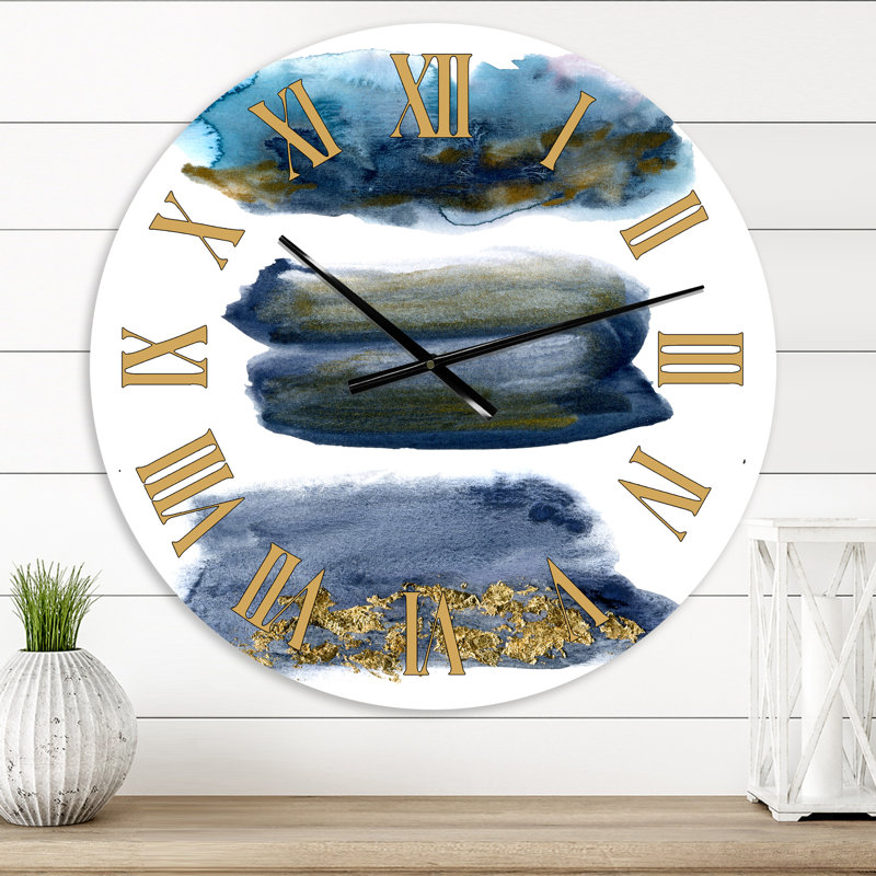 Nuage aquatique abstrait avec touches dorées - horloge murale moderne, Surdimensionné