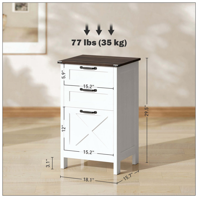 Classeur moderne à 3 tiroirs avec rangement pratique pour bureau à domicile A4, Brown/Distressed White