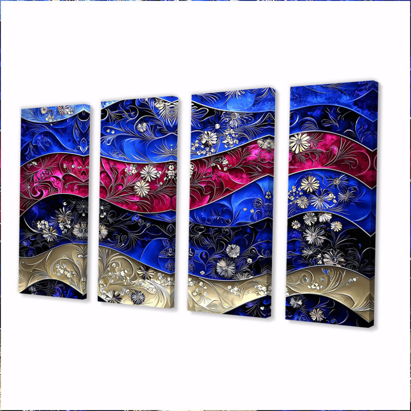 Ensemble de salon mauve et bleu fractal Modern Waves II - Abstract Modern Waves, H 28 po x l 48 po