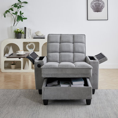 28" Logan Chair, Sleeper Sofa Bed with Adjustable Backrest,USB Ports, Cup Holder, Swivel Side Table and Storage