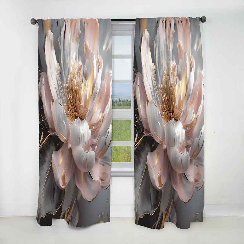 Marble Pink Gold Peony Flower III - Floral Blackout Curtain - 1 Panel, 52" W x 90" L