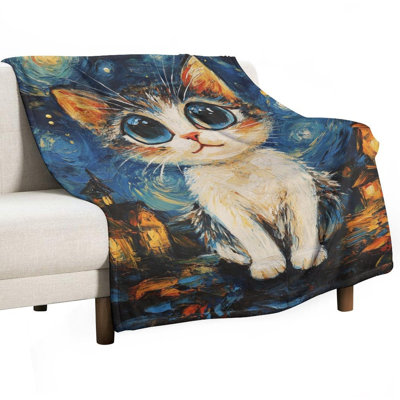 Jeté en flanelle Chaton Gazing Starry Night Village Luxury