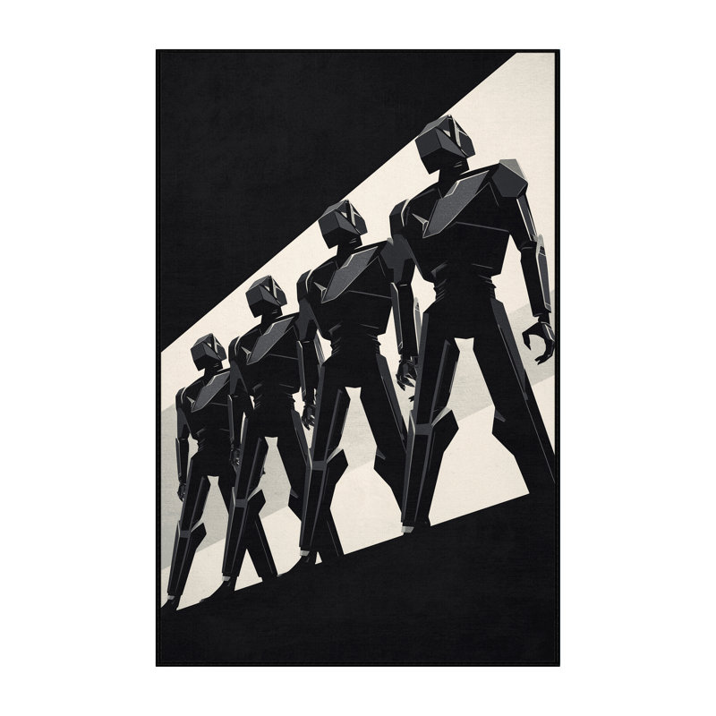 Tapis gris moelleux moelleux de style art déco Robot Armée Fallston, 8 x 10