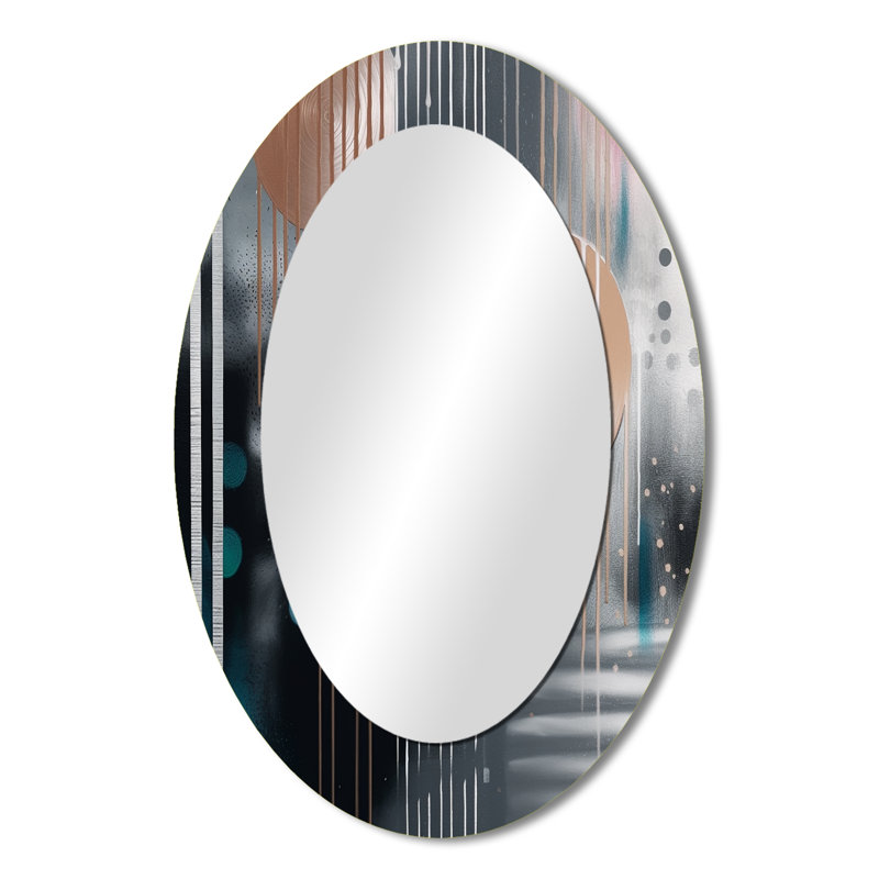 Whispers Of Marble III - Miroir décoratif ovale abstrait sur métal, 36 po x 24 po