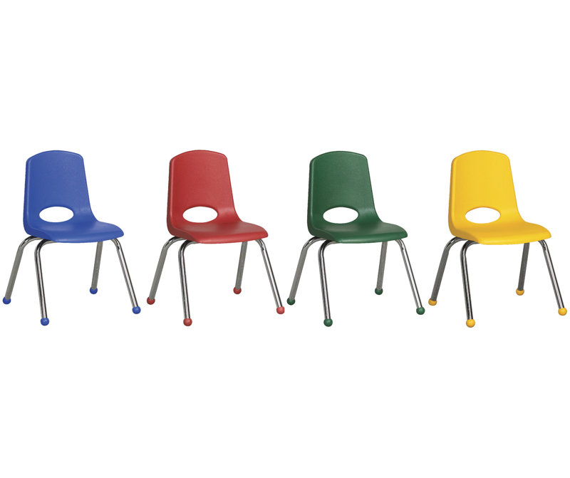 Chaise de classe empilable, Bleu, 16", Coulisses à billes