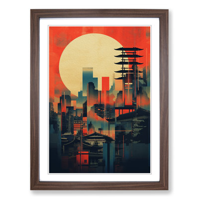 Japanese Sunset Constructivism - Single Picture Frame Print on Wood