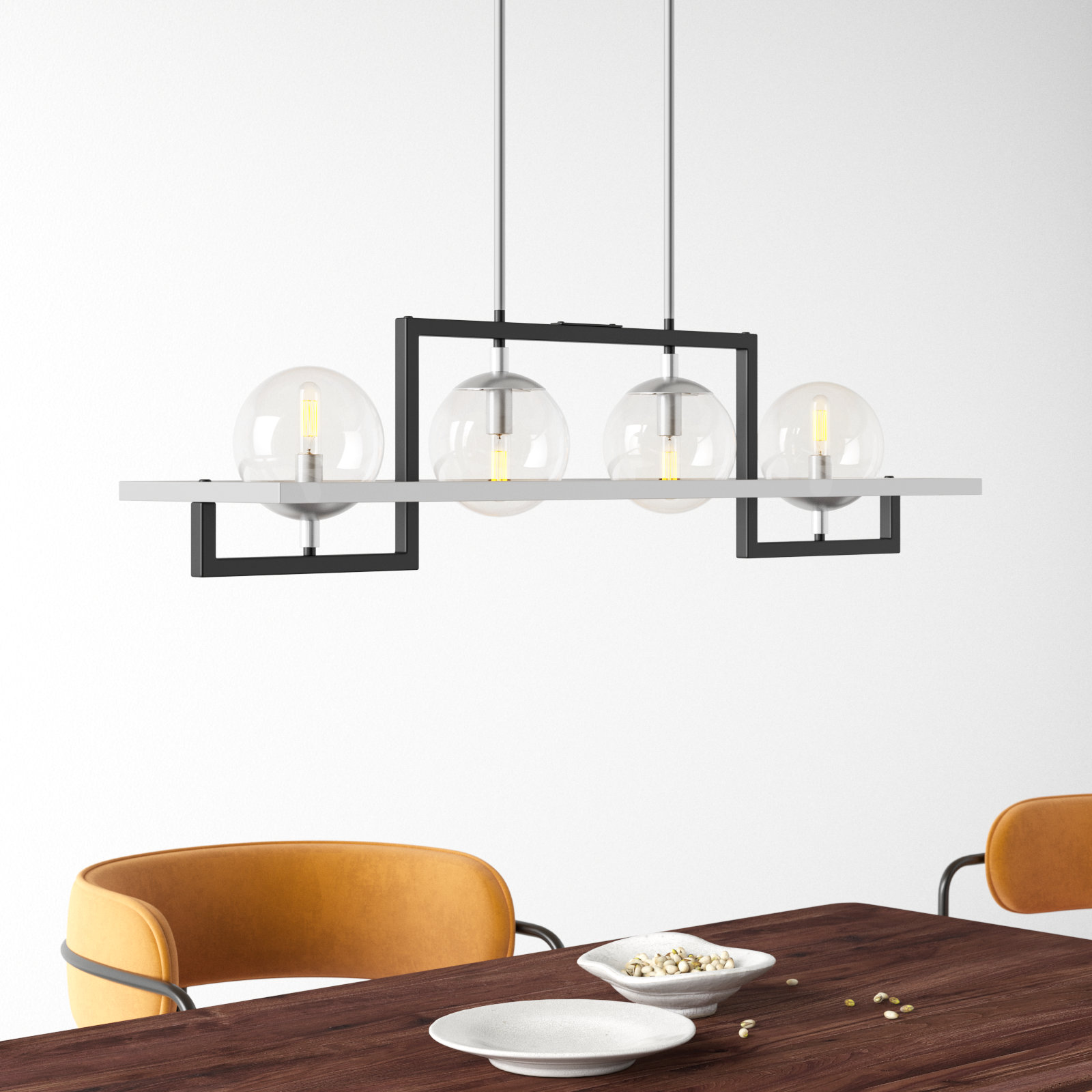 Laird 4 Light Glass Steel Dimmable Pendant