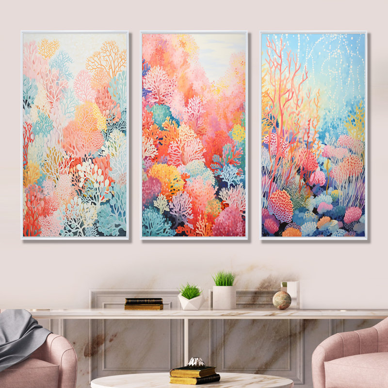 Coral Reef Barrier Expression, 32" H x 48" W, White Floater Framed