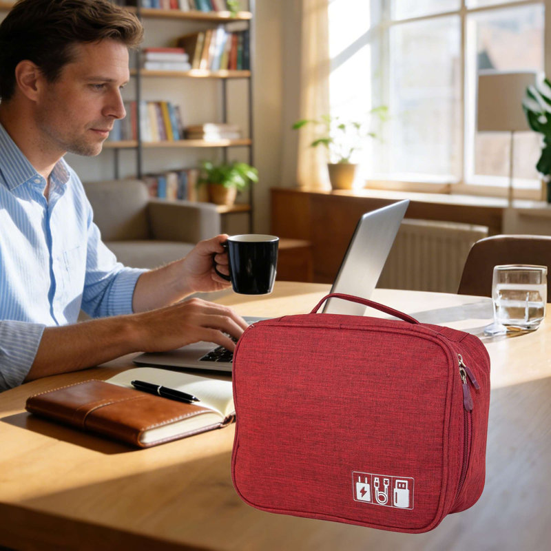 Étui de rangement pour accessoires électroniques sac de rangement pour câble, téléphone, chargeur, Rouge