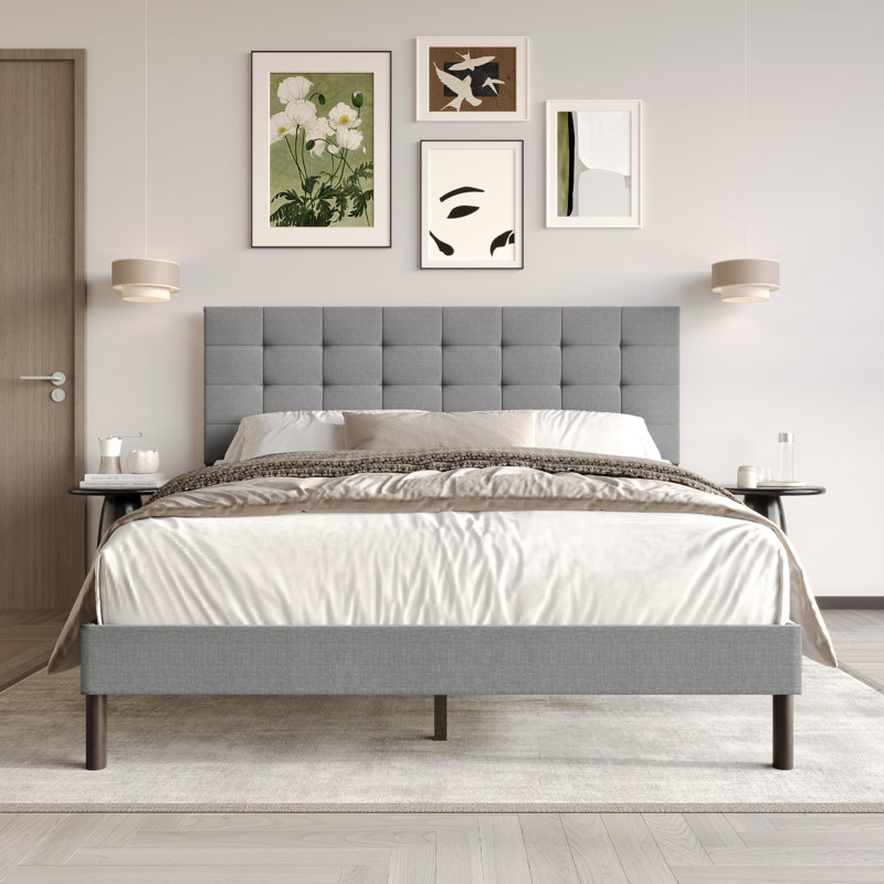 Haines Full Upholstered Panel Bed, Queen , Gray