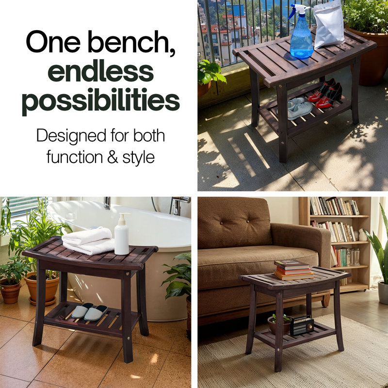 Acacia Wood Shower Bench – 100% Solid Wood, Water-Resistant, Anti-Slip & Scratch-Resistant, 400lbs Capacity, Ideal for Bathroom, Spa & Sauna