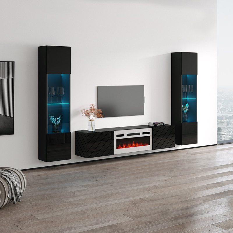 Meuble audio-vidéo flottant noir 103,6 po Luxe-Luxe, Noir