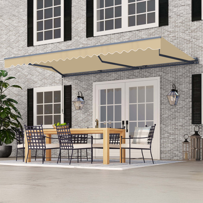 Semi-Cassette Patio Awning with LED Lights - Moroccan Collection , 16' W x 10' D, Desert Sand