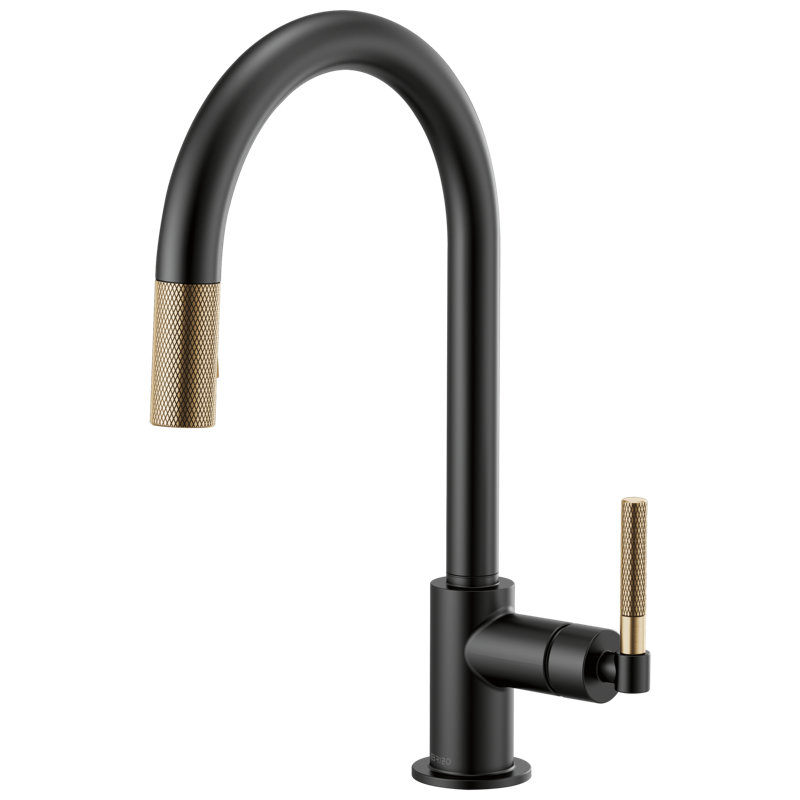 Litze® Pull-Down Faucet with Arc Spout and Knurled Handle, Matte Black/Luxe Gold