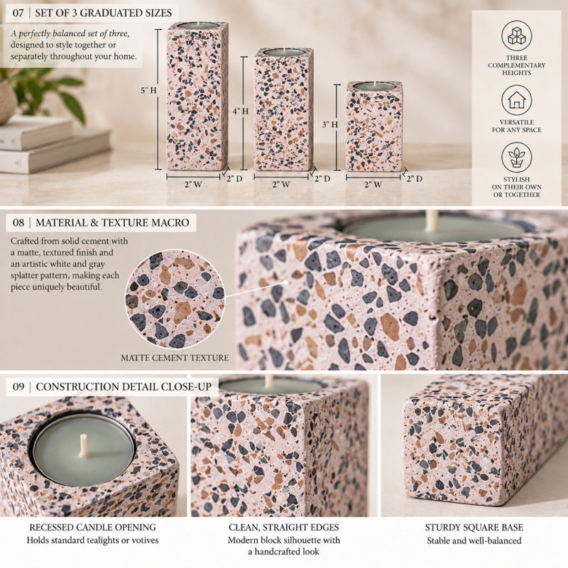 Bougeoirs en ciment éclaboussés, Rose