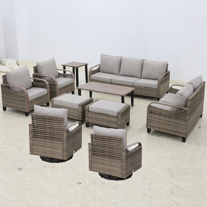 Gray Cushioned 8-Piece Wicker Outdoor Sofa Seating Group