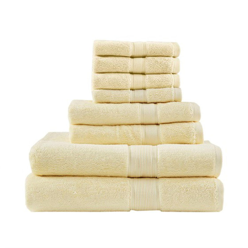 Ensemble de serviettes antimicrobiennes 100% coton 8 pièces, Jaune, Ensemble de serviettes 8 pièces