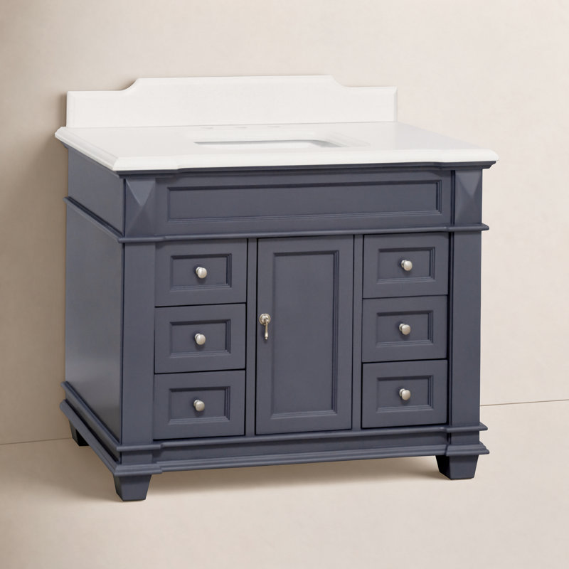 Ensemble de meuble-lavabo simple 42 po Ensa, Gris marine, Quartz