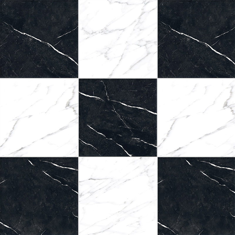 Tavari damier 10X10 Marquina et Carrare, Blanc/Noir