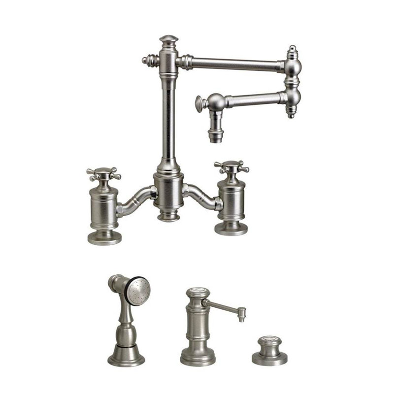 Towson Bridge Faucet - 12" Articulated Spout, Satin Chrome