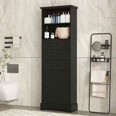 Grande armoire de rangement avec 3 tiroirs et tablettes réglables pour salle de bain, bureau, bureau et intérieur, panneau de fibres à densité moyenne