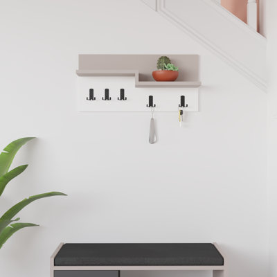 Paten Wall Mounted Coat Rack with Shelf and 5 Hooks