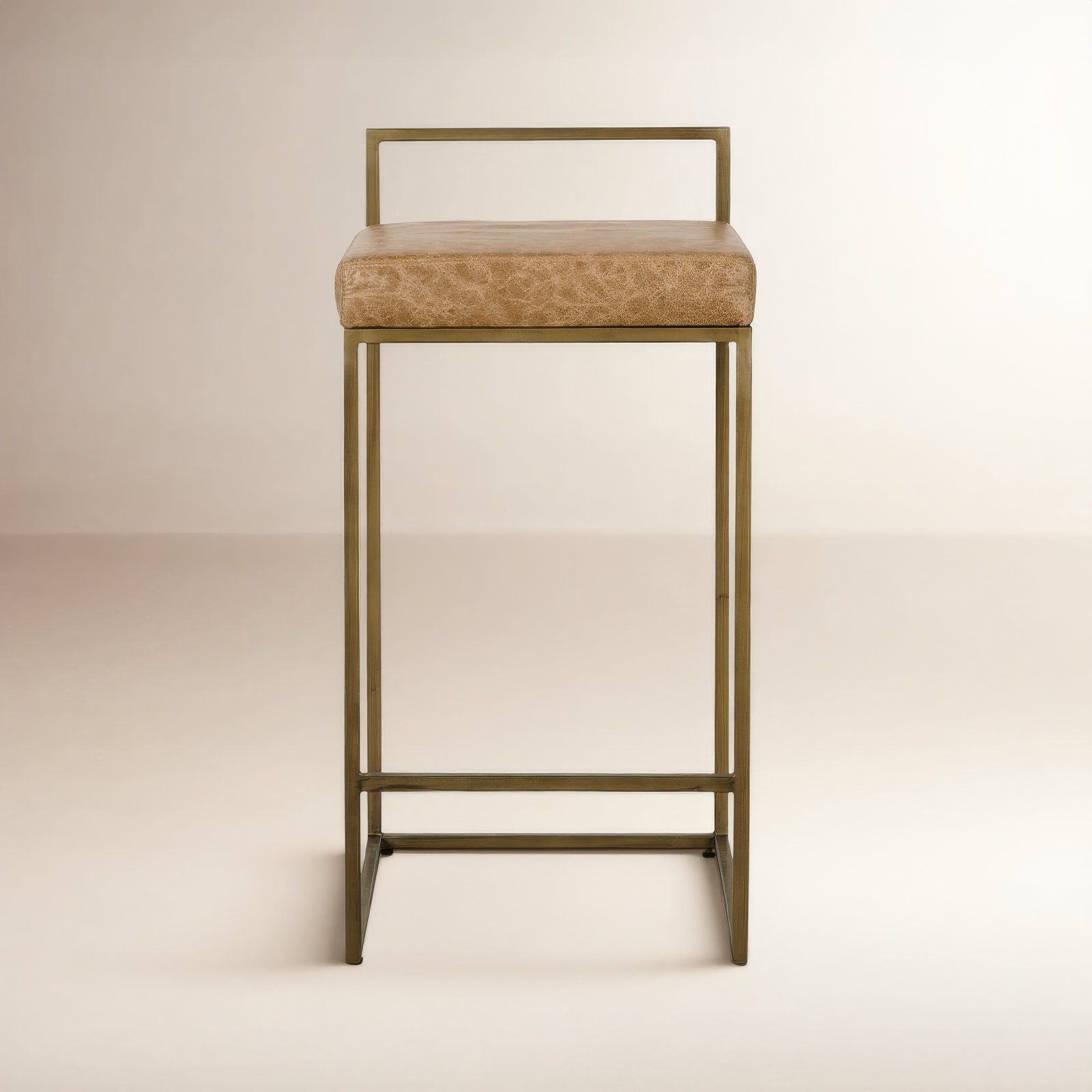 Rumiya 26" Bar Stool, Brass, Chestnut Brown