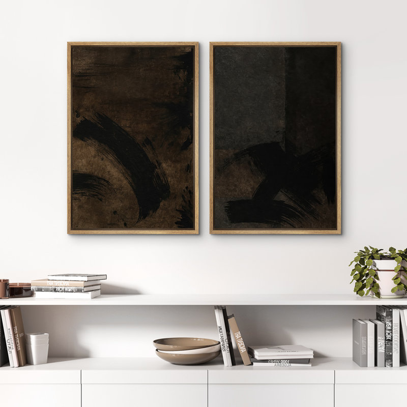 Art mural abstrait, ensemble de 2 reproductions d'art encadrées sur toile, H 24 po x l 32 po, Naturel