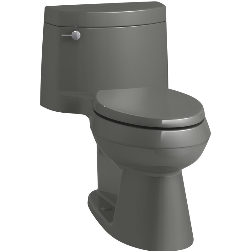 Toilette monobloc allongée Cimarron 1,28 GPF à faible consommation d'eau (siège inclus), Gris tonnerre, Côté gauche